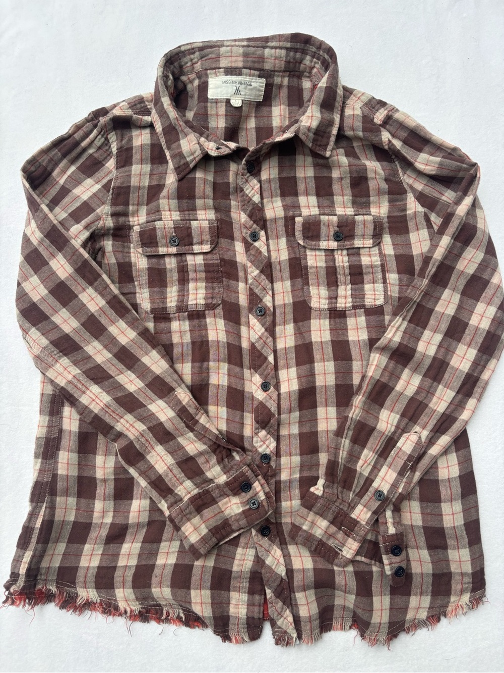 Miss Me Brown and Cream Plaid Button-Down Shirt
